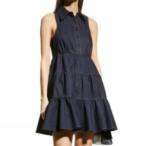 Cinq a Sept Bennett Dark Denim Tiered Ruffle Dress Sz 4